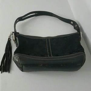 COACH Black Signature Canvas Handbag W/Leathe Trim